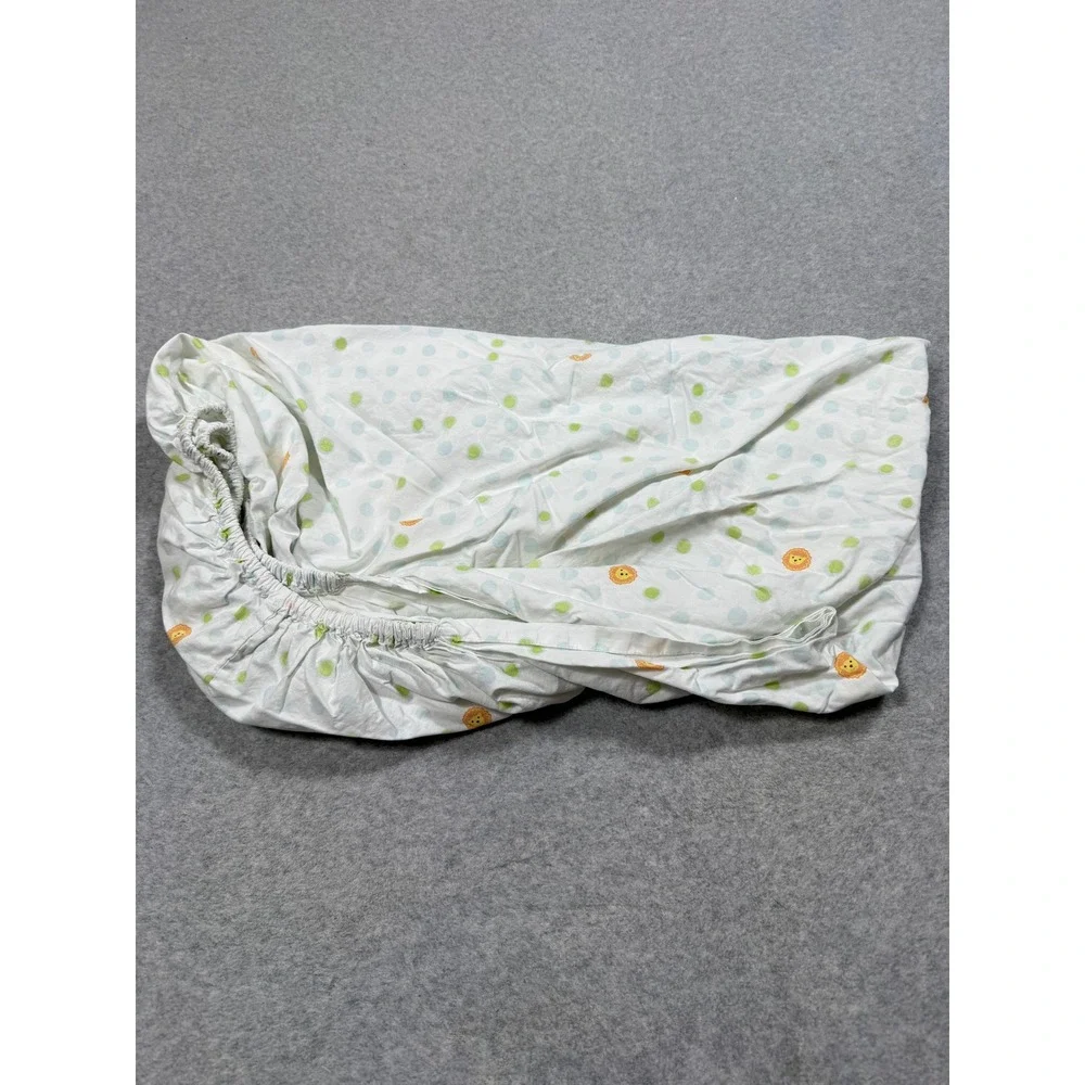 Pottery Barn Kids Organic Cotton Crib Sheet Lion Polka Dot White Green Blue